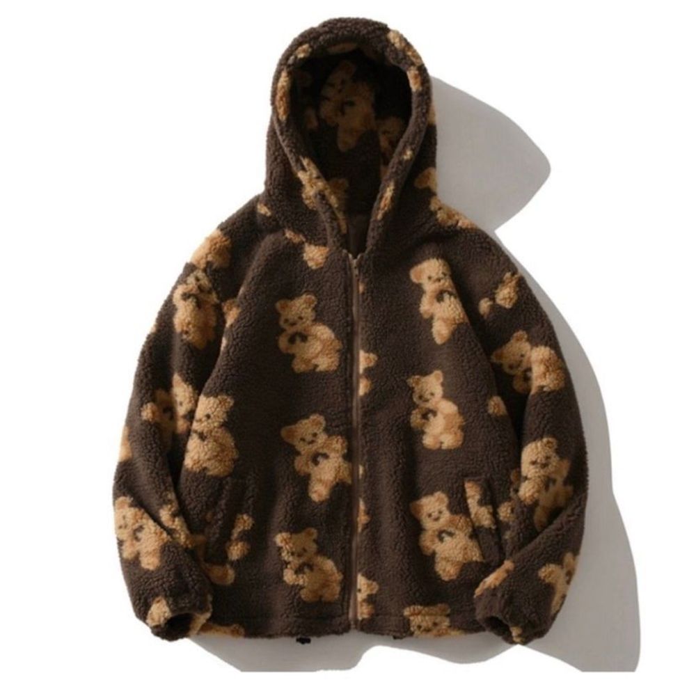 Aelfric Eden Teddy Bear Print Sherpa Hoodie Jacket Size Small - Picture 1 of 11